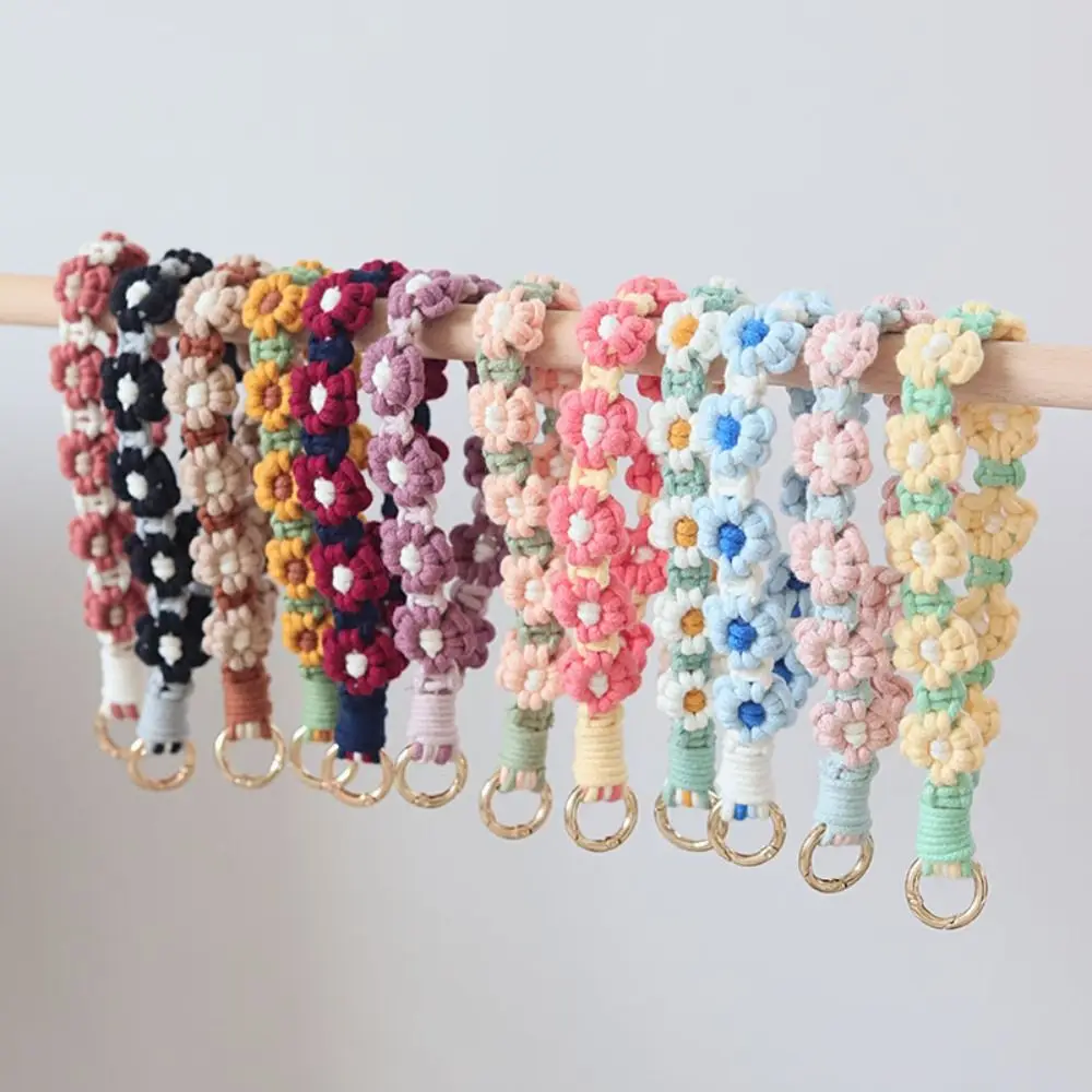 

Korean Style Boho Phone Case Rope Phone Wristband Keyring Weave Daisy Flower Keychain Bag Pendant DIY Craft Accessories