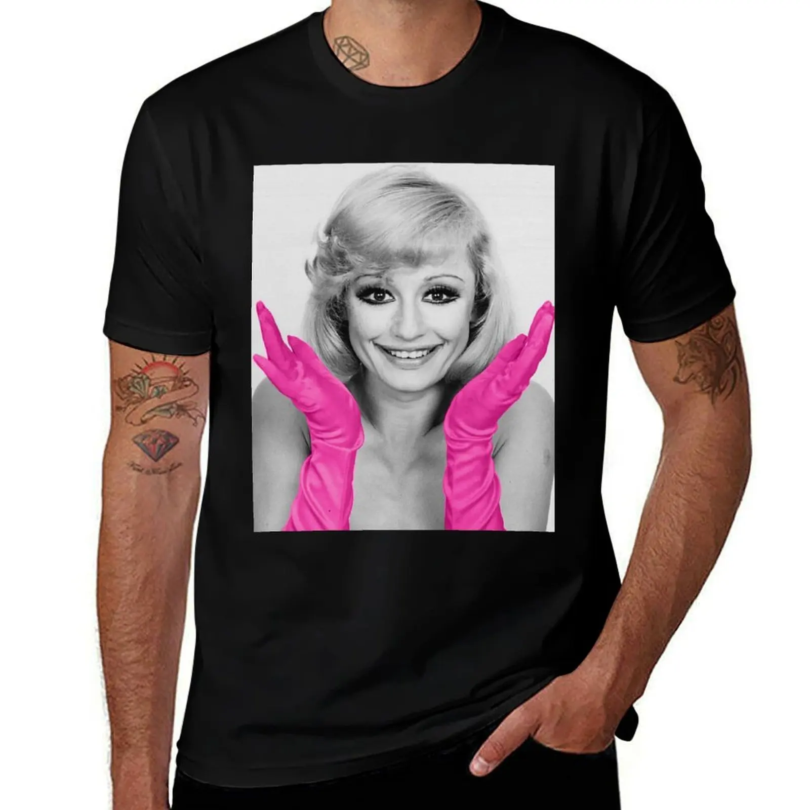 Raffaella Carra with pink gloves T-Shirt shirts graphic sweat graphic t shirts t shirt men 100℅ cotton