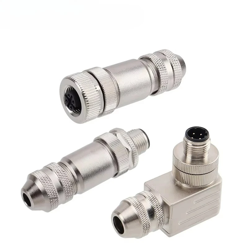 M12 Aviation Plug 2 3 4 5 6 8 Pin Metal Assembled Waterproof Connector Sensor Straight/Angular Bending Male and Female Plug