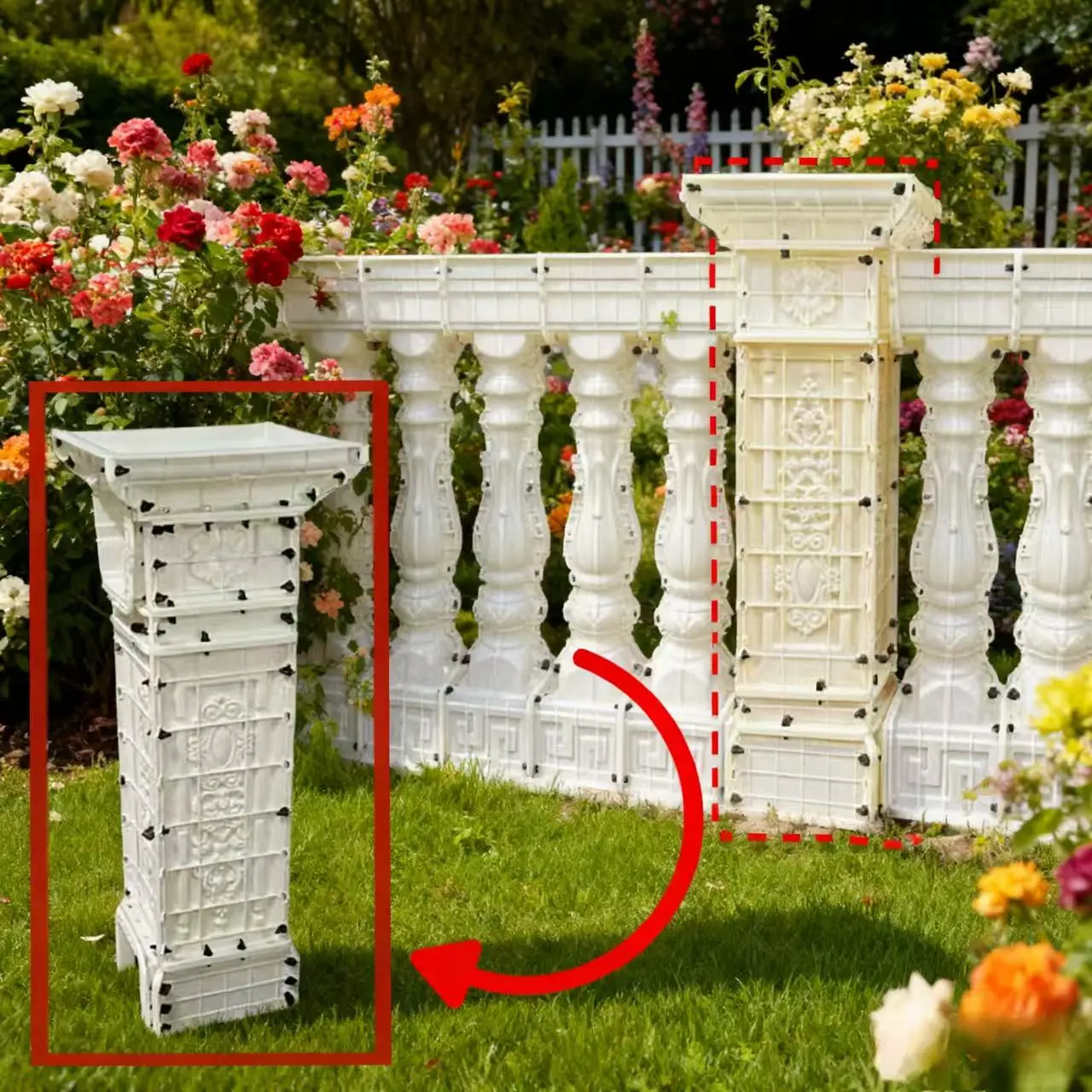 (Exclusivamente para usar con nuestros barandillas) Columnas espaciadoras que se pueden combinar con barandillas de 84 cm, 90 cm, 96 cm y 108 cm de altura, moldes de pilares, hechos de material abdominal, específicamente para hormigón y cemento, fácil de desmoldar, antiadherente, una sola vez