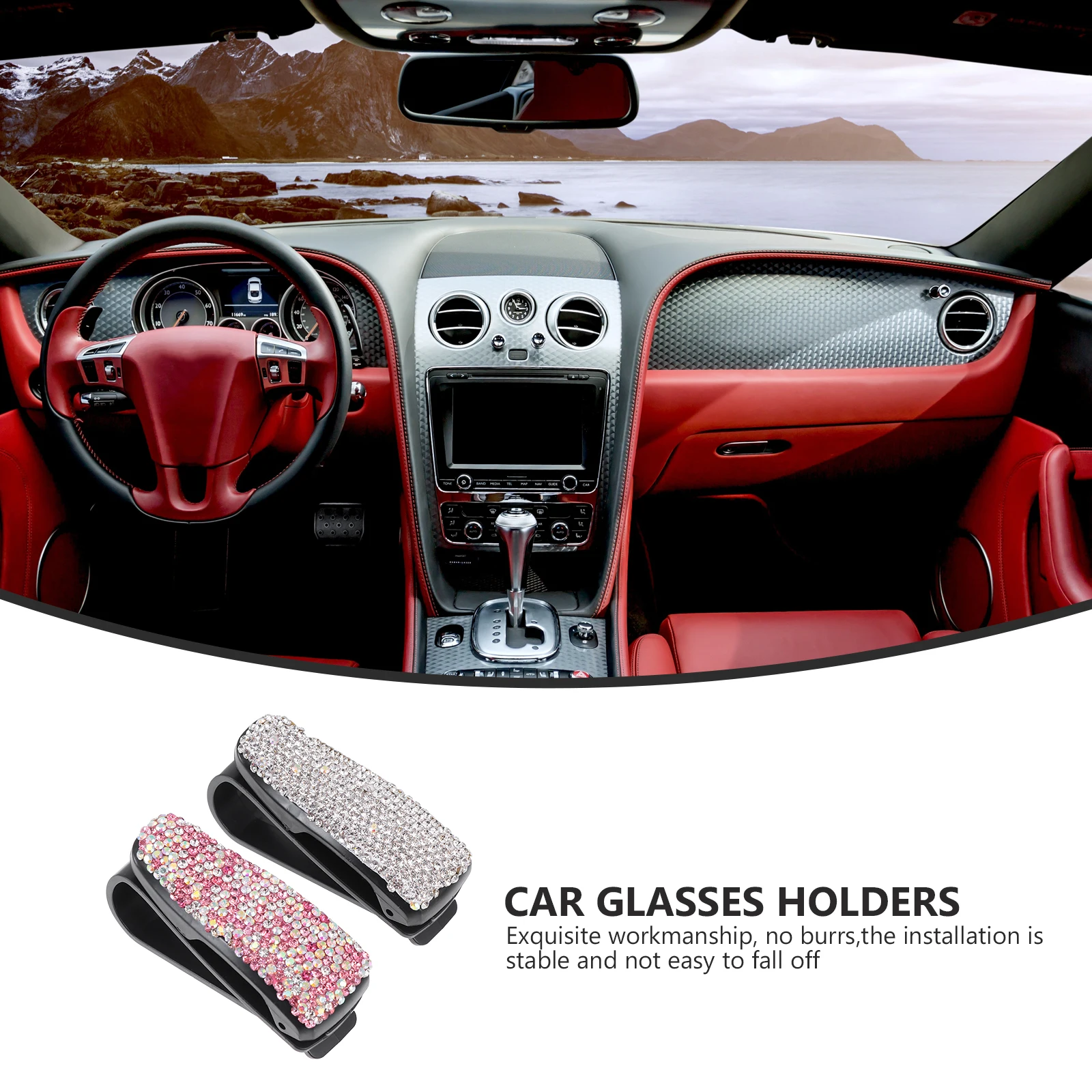 

2Pcs Car Eyeglasses Hanger Sun Visor Clips Bill Holder Diamond Plastic Glasses Organizer For Car Storage Solution