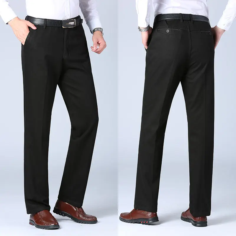 Mens Trousers Business Casual Pants Autumn Spring Dress Straight Pants Black Suit Pants Loose Formal Dress Pants