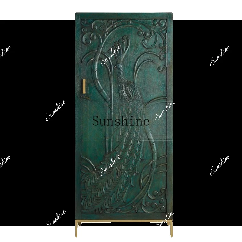 

French retro small wardrobe peacock carved single-door wardrobe storage cabinet FT
