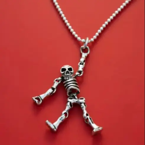 

Gothic punk sterling silver skeleton necklace pendant Women's bone man pendant trendy man funny silver jewelry