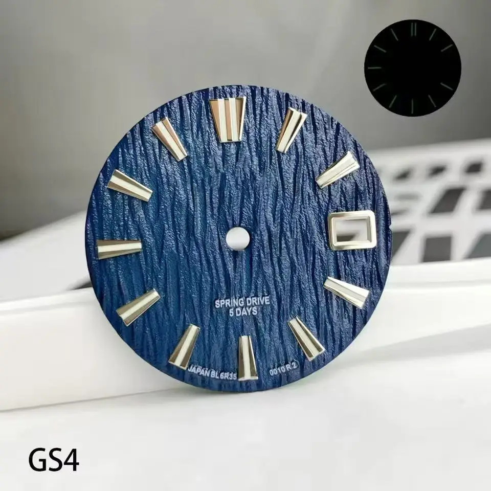 28.5mm Green Luminous Calendar Mechanical Watch Modified with GS Logo Wavy Dial Compatible with NH35 Movement Man's Watch view 4