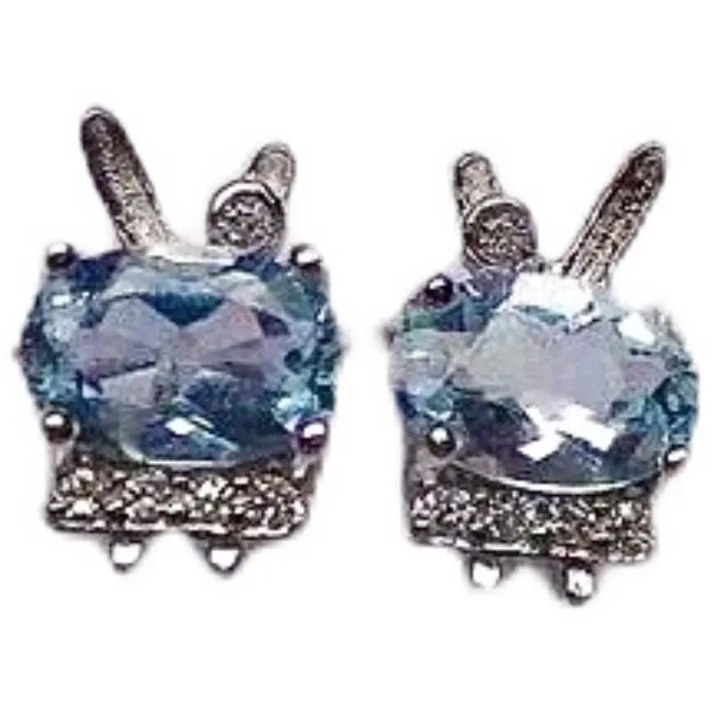 Little White Rabbit Super Sparkling Natural Aquamarine Earrings 4mm*6mm Solid 925 Silver Aquamarine JewelryrEarrings for Women