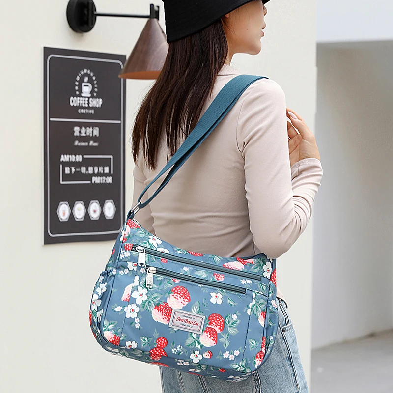 Floral Printing Waterproof Nylon Women Messenger Handbags Multi Pocket Women's Crossbody Bag Purse Large Capacity Bolsa Tote Bag