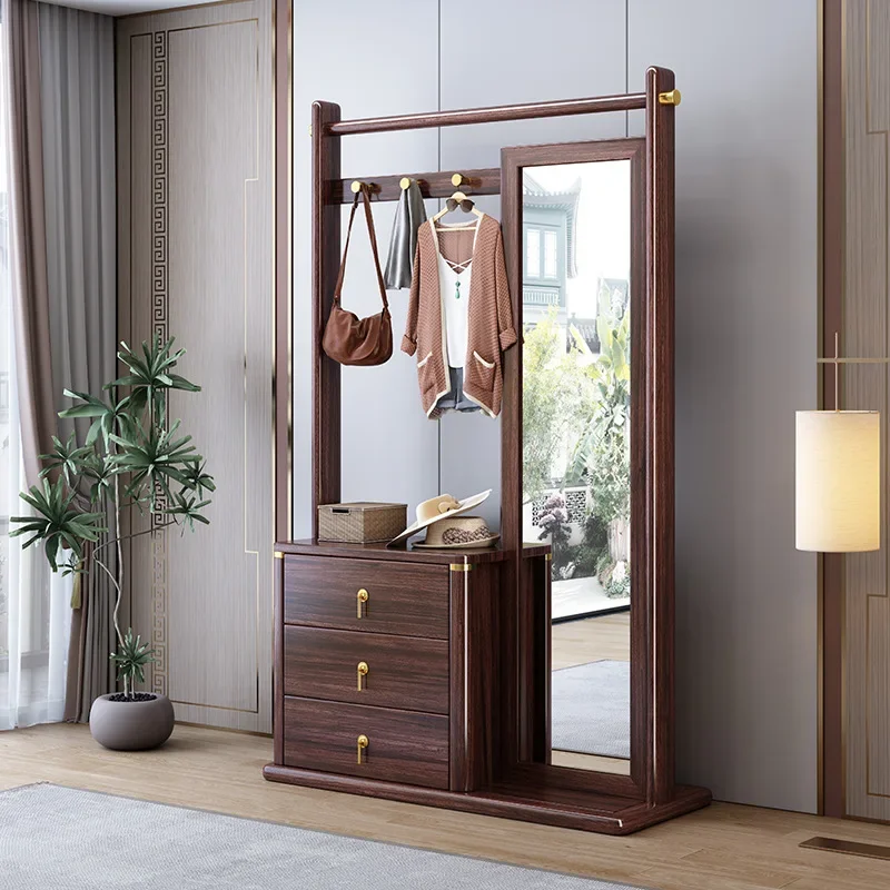 Ebony solid wood coat rack floor-to-ceiling light luxury household bedroom living room entry door simple hanger