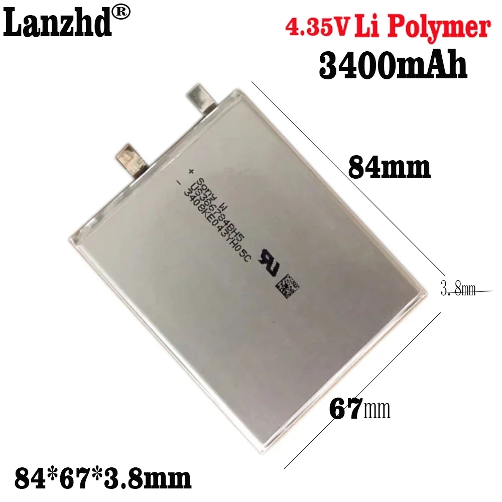 

1-10pcs 3400mAH 4.35V 386784 Li Polymer lithium ion Li-ion battery for SONY phone POWER BANK GPS Table E-book Batteries