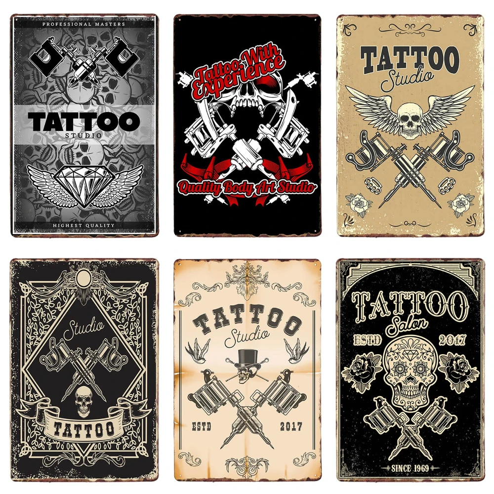 Classic Tattoo Studio Metal Tin Sign, Vintage Wall Art Painting Plaque, Tattoo Shop Antique Room Decor, Parlor Home Decor, WY86