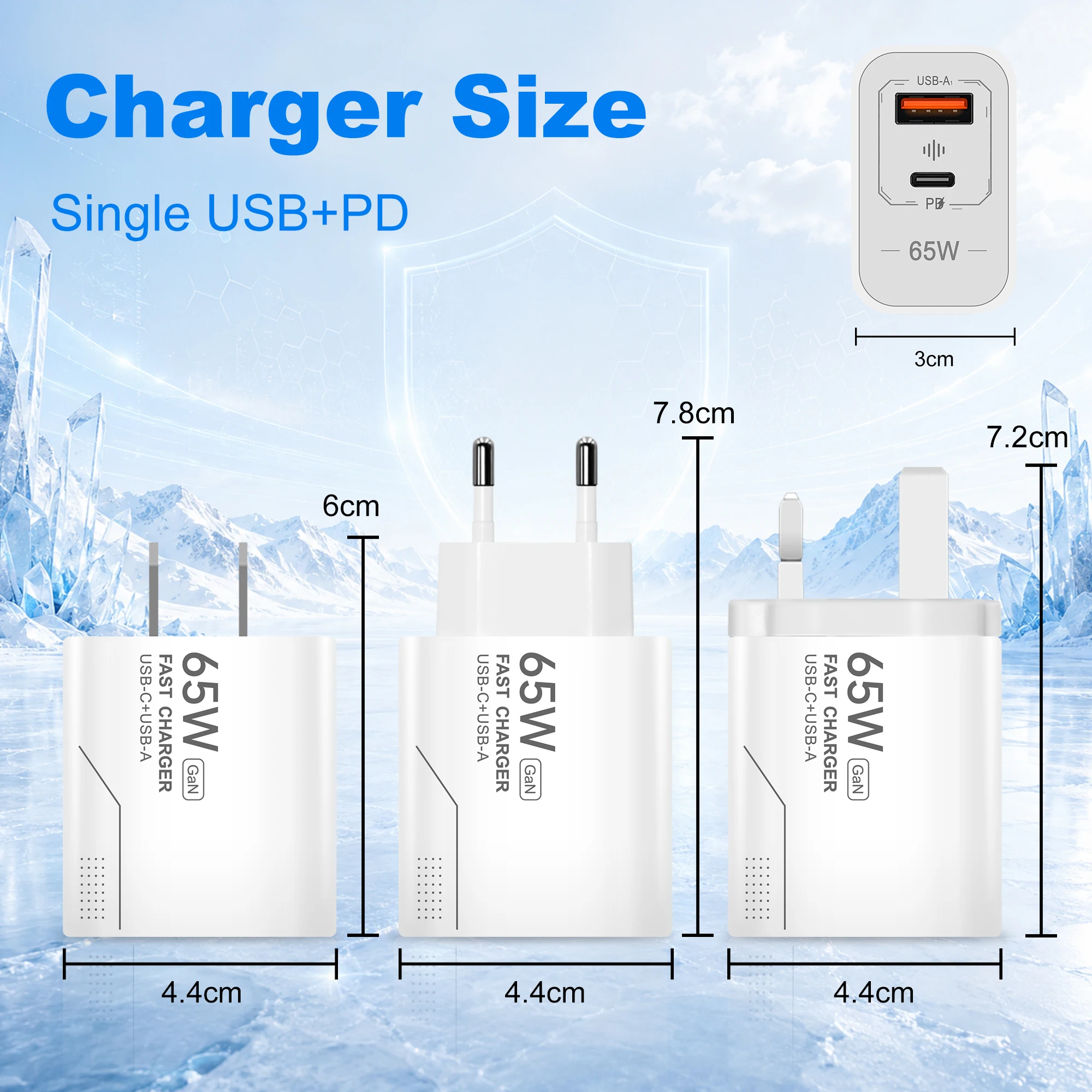 65W GaN Charger USB-A Type-C 2-Port Super Fast Charging Phone Charger EU/US Plug Wall Charger 10A Cable For iPhone Huawei Xiaomi - view 6