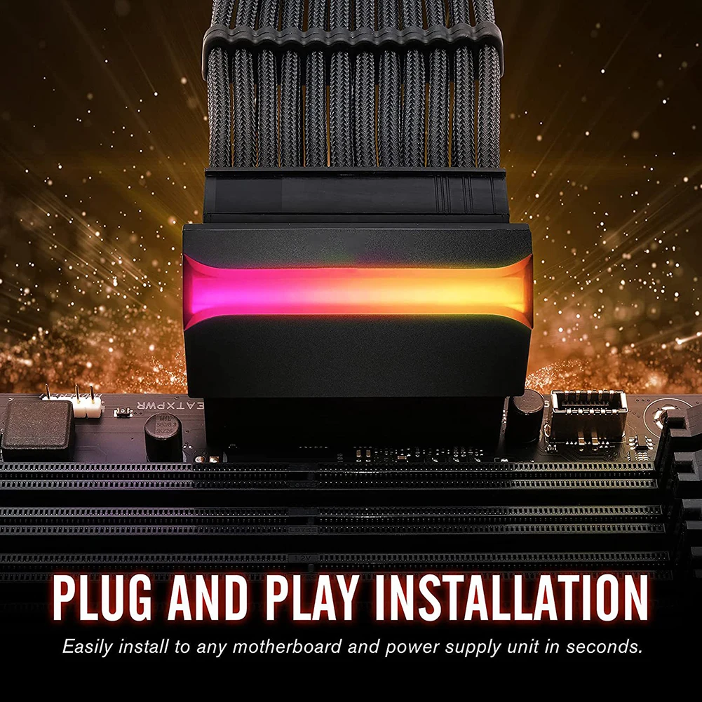 ATX 24-pin 90 درجة موصل الطاقة 5 فولت 3 دبوس ARGB 24 دبوس أنثى إلى ذكر موصل أنثى إلى ذكر مصدر الطاقة/محول الطاقة