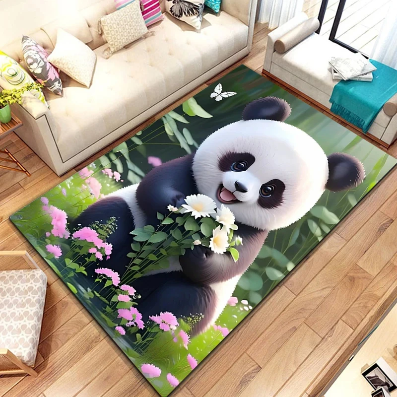 Cute Panda Area tappeto per camera da letto sala giochi divano foglie di bambù naturale tappeto Cartoon Wild Jungle Animal tappetino per interni