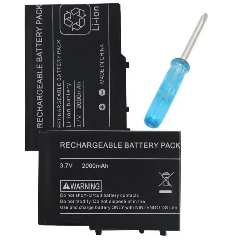 Batteria ricaricabile agli ioni di litio da 2000 mAh 3,7 V per batteria sostitutiva Nintendo DS Lite con mini cacciavite per NDSL