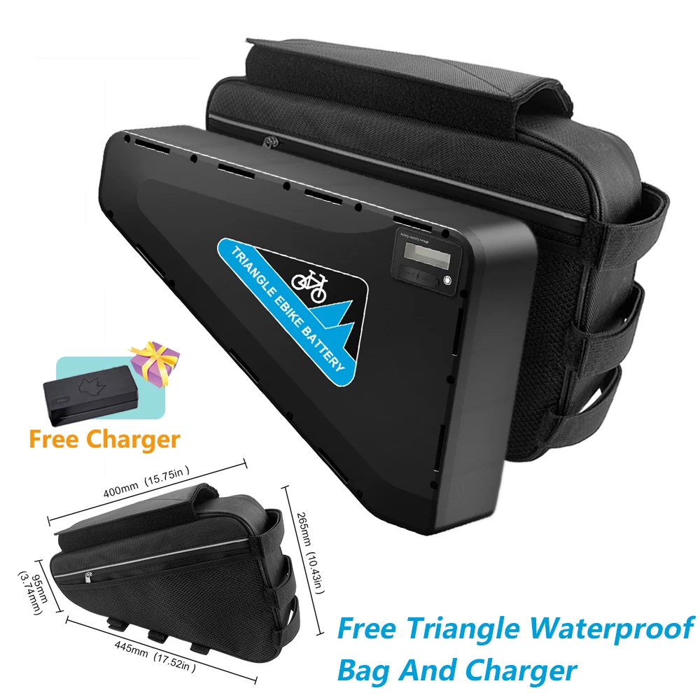 

36 В 48 В 52 В 60 В 72 В Треугольный литиевый аккумулятор для электрического велосипеда Жесткий чехол 20 Ач 30 Ач 40 Ач для двигателя 500 Вт 1000 Вт 2000 Вт Бесплатное зарядное устройство