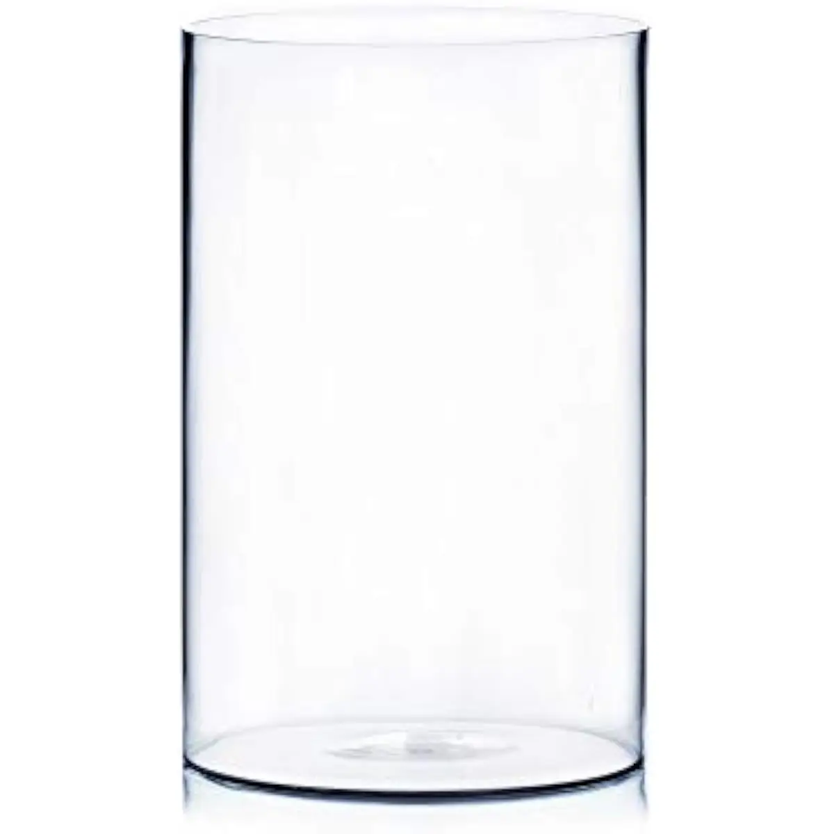 Clear cylindrical glass vessel, 10 inch diameter x 16 inch height, thick transparent handblown container for floral arrangements