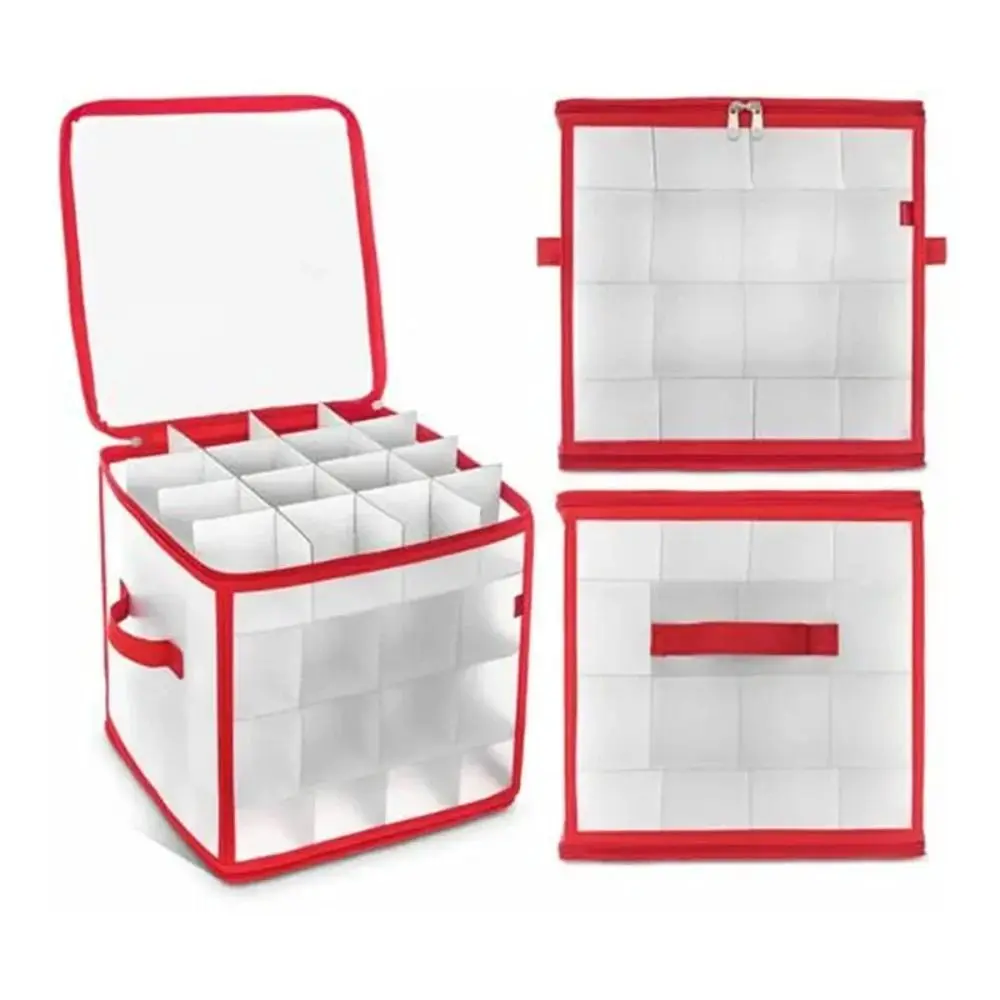 64-Grid Baubles Storage Box Folding Dual Zipper Christmas Ball Storage Containers Decorations Organizer with Lid