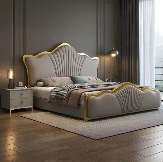 Lightweight luxury modern leather bed bedroom double bed upscale air pressure drawer storage bed