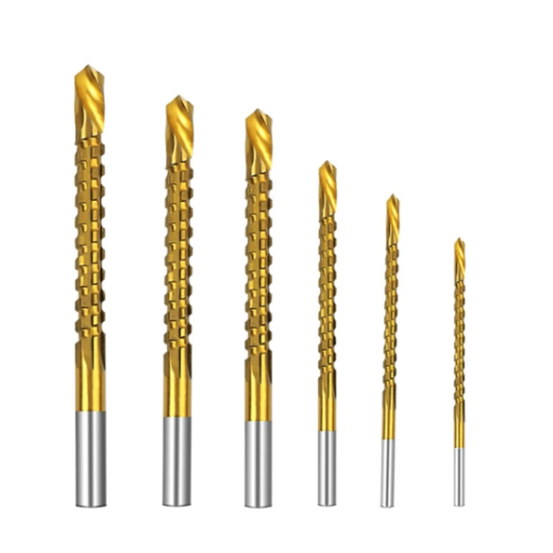 6PCS/Set Titanium Coated Drill Bit Spiral Jagged Saw Drill Bit Composite Drill Bit Twist Drill Bit