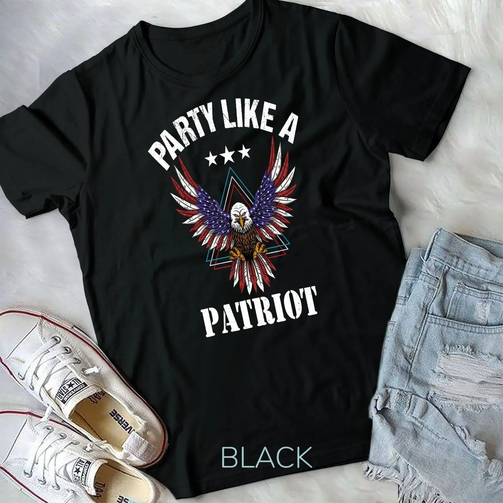 Party Like a Patriot Bald Eagle USA Flag Funny 4th of July Unisex T-shirt