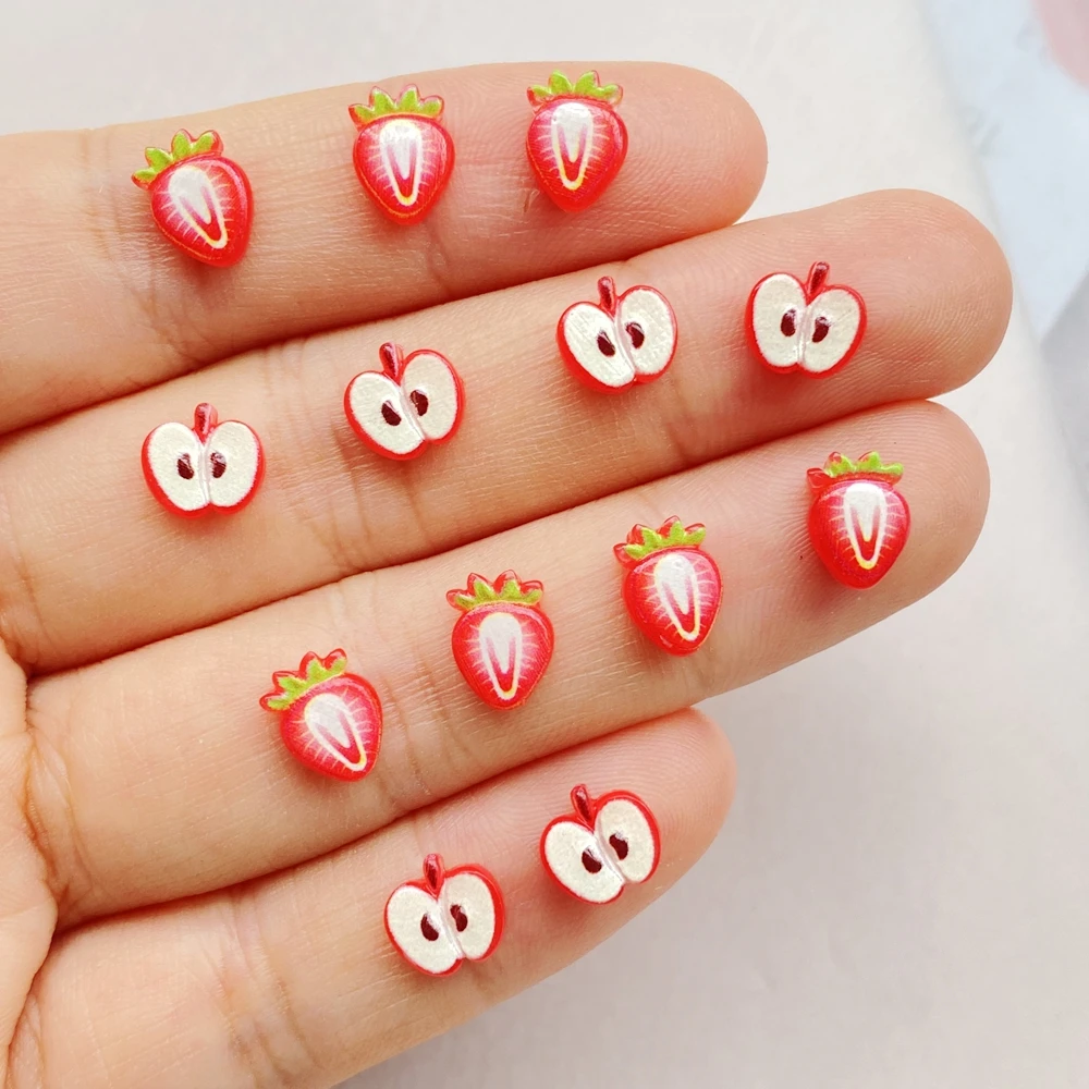 50Pcs Cute Mini Fruits Strawberry, Apple Resin Nail Art Art Rhinestones DIY Craft For Nail Decorations 3D Decorations Jewelry