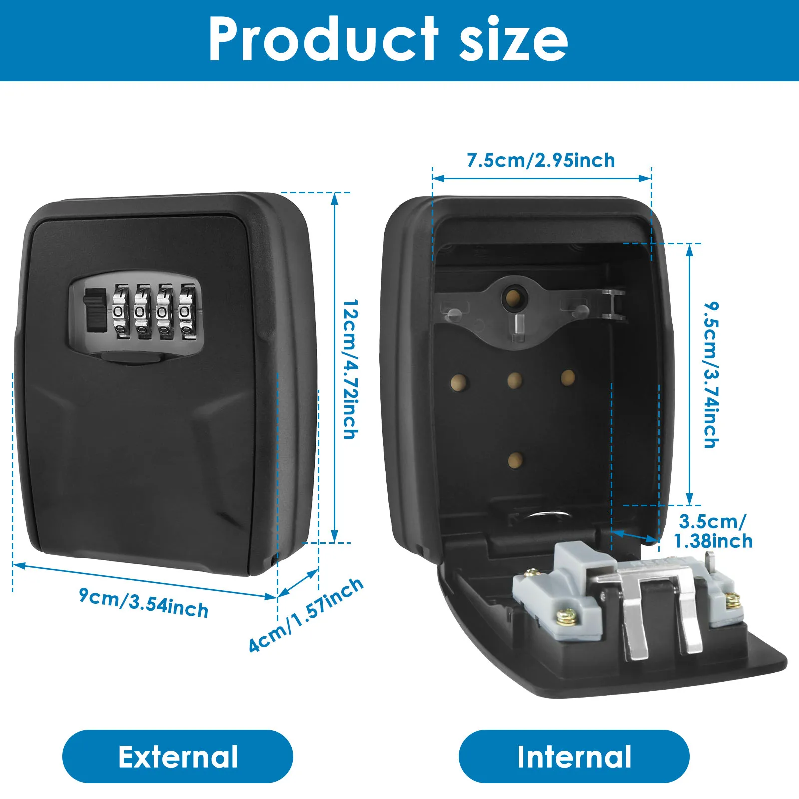 Large Capacity Lockbox Wall Mounted Key Lockbox Sturdy Key Box Resettable 4 Digit Combination Lockbox Multipurpose Key Lockbox