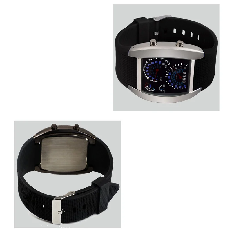 Orologio binario per auto alla moda da uomo Orologi digitali a led Orologi da polso elettronici multifunzione da uomo che imitano un orologio da cruscotto da corsa