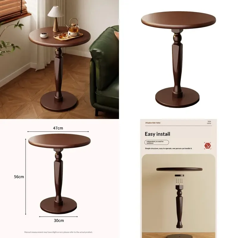 Solid Wood Small Coffee Table New Chinese Roman Column Design Living Room Bedroom Side Table Tea Set