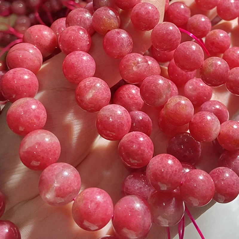 Meihan (Free Shipping) Natural Brazil Red Rhodonite smooth round stone charm beads for jewelry making design DIY bracelet