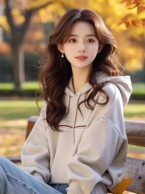 Koreanischer Sle Fce-gefütterter Kapuzenpullover für Damen, vielseitig, locker, lang, Sve Overhead, trendiges Top, lässig, bequem, Streetwear