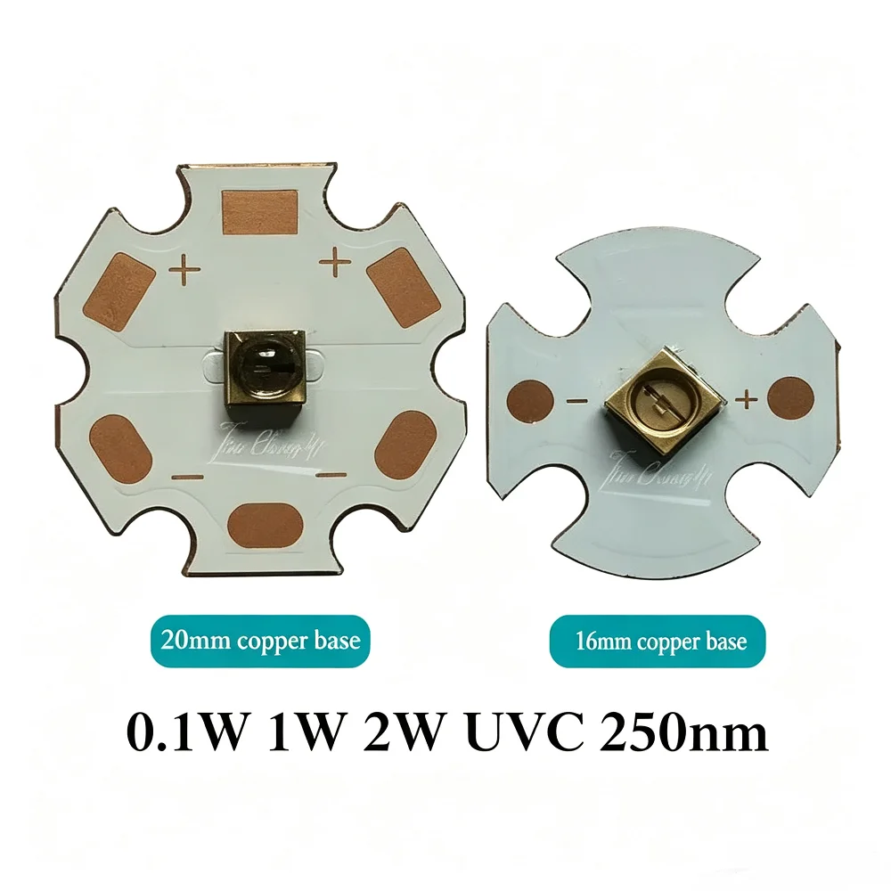 250nm UVC LED 0.1W 1W 2W 3838 3535 250-260nm 5-7V Ultra Violet Lamp with 16mm/20mm Copper PCB 1PCS