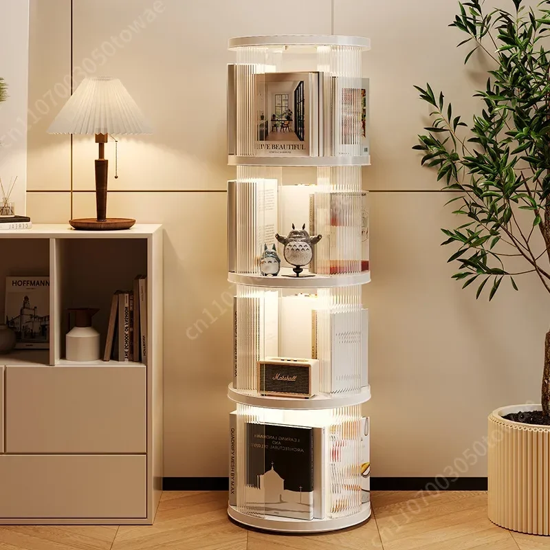 360° Rotating Corner Bookshelf, Clear Display Shelf Space-Saving Organizer, Freestanding Revolving Storage Rack for Books & Toys