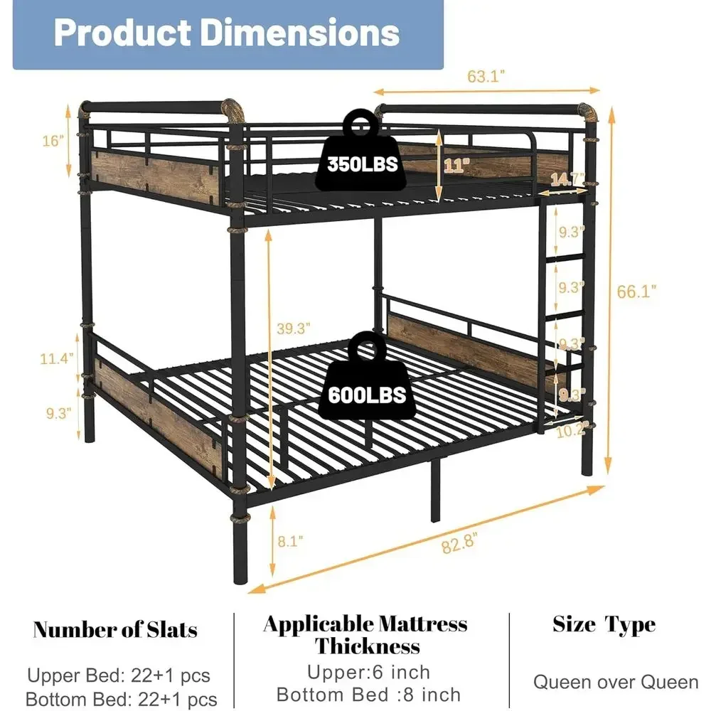 Industrial Style Detachable Bunk Bed with Safety Ladder and High Guardrails for Kids, Suitable for Boys and Girls, Black