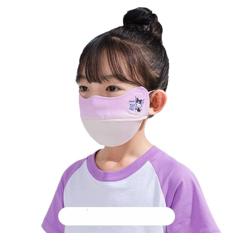 Miniso 어린이 마스크 Sanrio 새 모델 3-10 년 태양 보호 및 UV 세척 가능 남성과 소녀를위한 통기성 얼음 실크 마스크