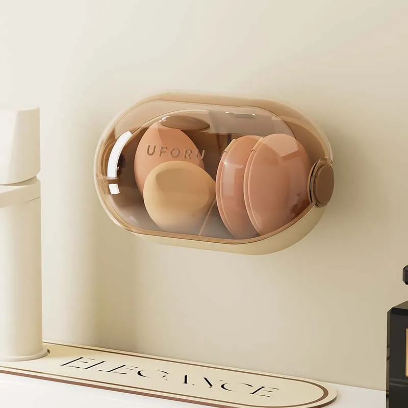 UFORU Kosmetik-Aufbewahrungsbox, perforationsfrei, wandhängend, mit Deckel, staubdicht, schimmelresistent, atmungsaktiv, Beauty-Egg-Aufbewahrungsbox