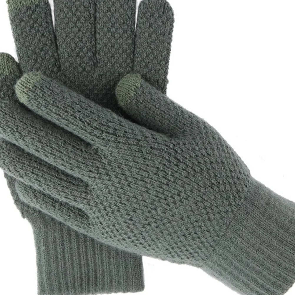 

1Pair Winter Touch Screen Gloves Thick Knitted Finger Gloves Warm Windproof Comfortable for Men Outdoor Sports