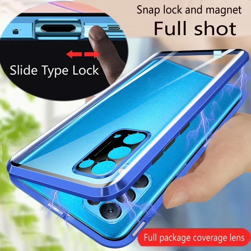 

Двусторонний стеклянный магнитный адсорбционный металлический чехол с замком для Redmi 14C Note 13 Pro Plus 5G, защитные чехлы для объектива камеры