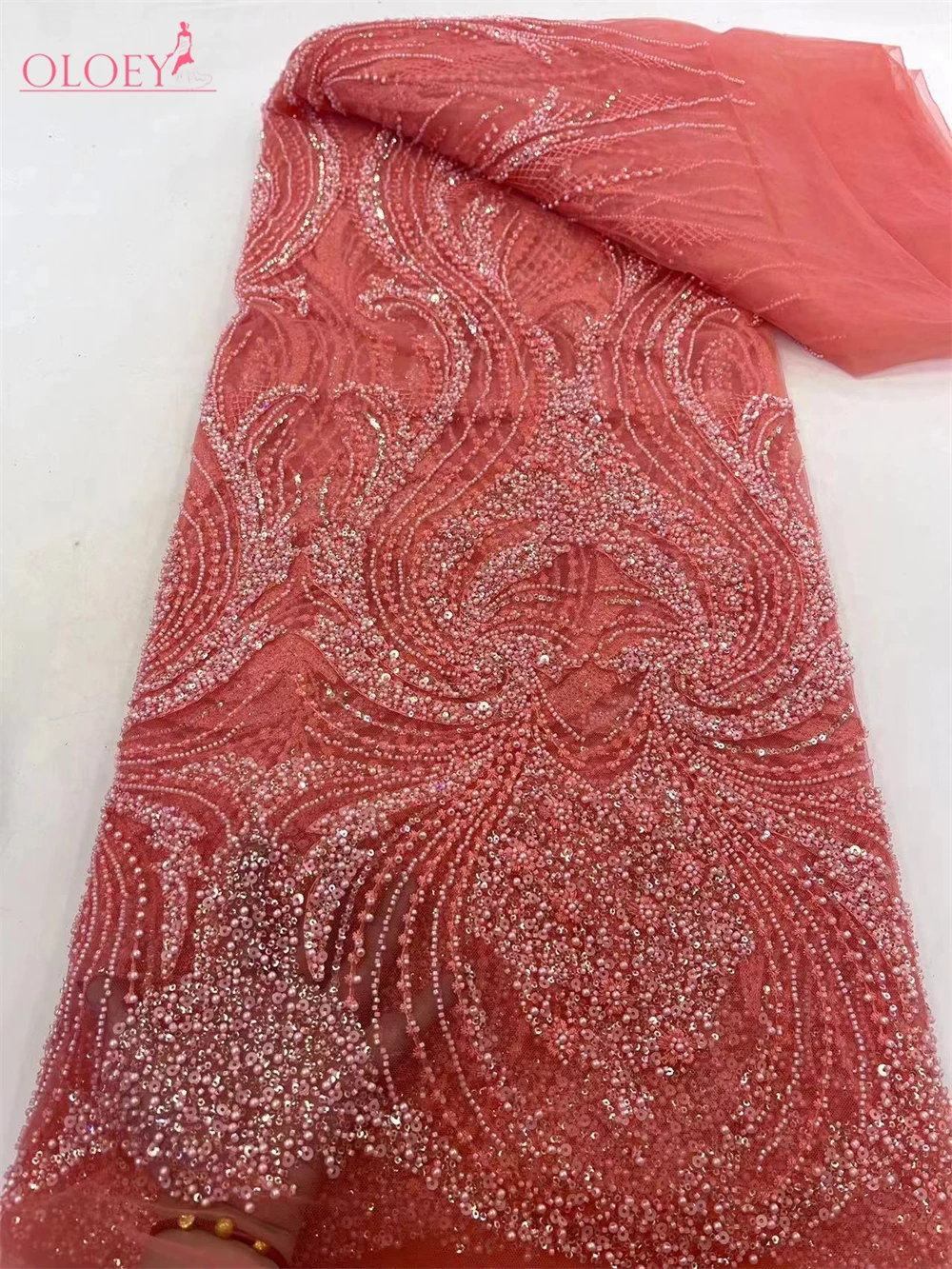 2024 Fashion Elegant French Embroidery Beaded Lace Fabric African Nigerian With Sequins Fabric For Wedding Dress