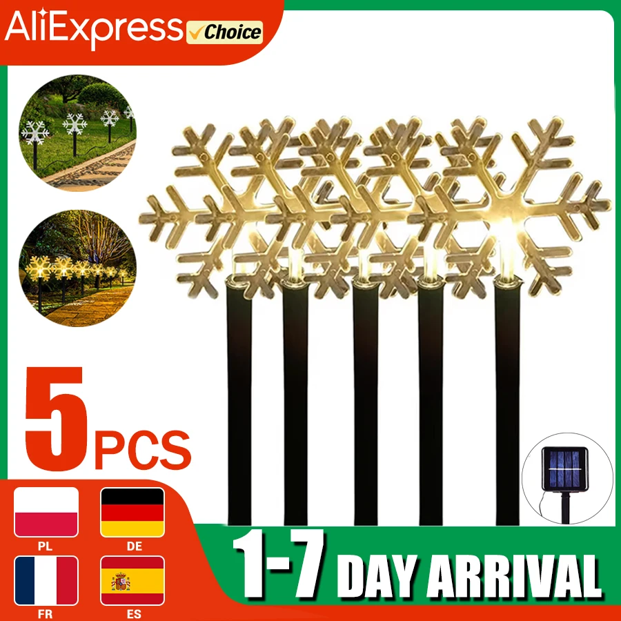 

Outdoor Solar Christmas Lights Christmas Snowflake Star Solar Powered Lawn Light Set Of 5 Waterproof Pathway Stake Lights