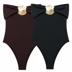 HXAO 2024 Woman Sexy Tops Bodysuit Women Black Red Sleeveless Thong Bodysuit Gold Glitter Bow Corset Off Shoulder Rave Bodysuits