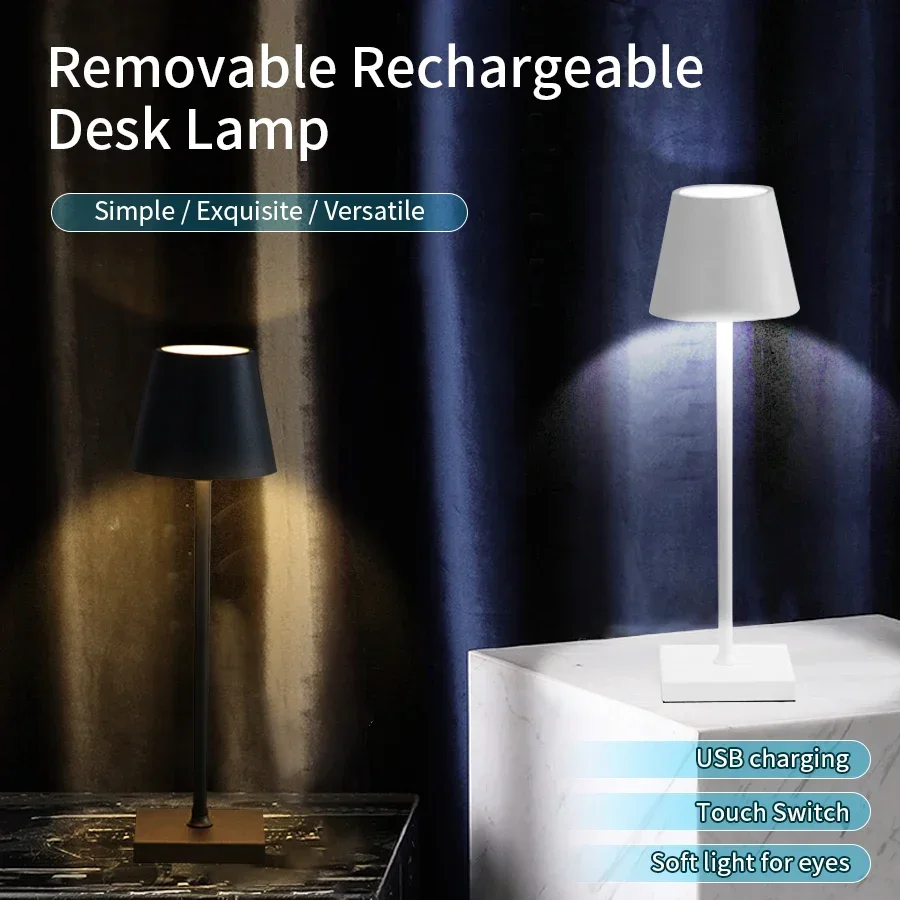 Waterproof LED Table Lamp Touch Dimming Rechargeable Night Lights for Store Coffee Bar Bedside Study Lighting Fixtures