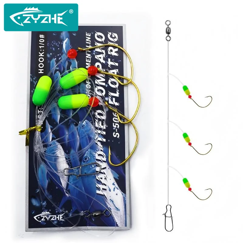 ZYZHE Salzwasser-Pompano-Rigs für Brandungsangeln Drei-Köder-System mit 1/0 #   Kreisförmige Drop-Shot-Haken für Offshore-Surf-Angelausrüstung