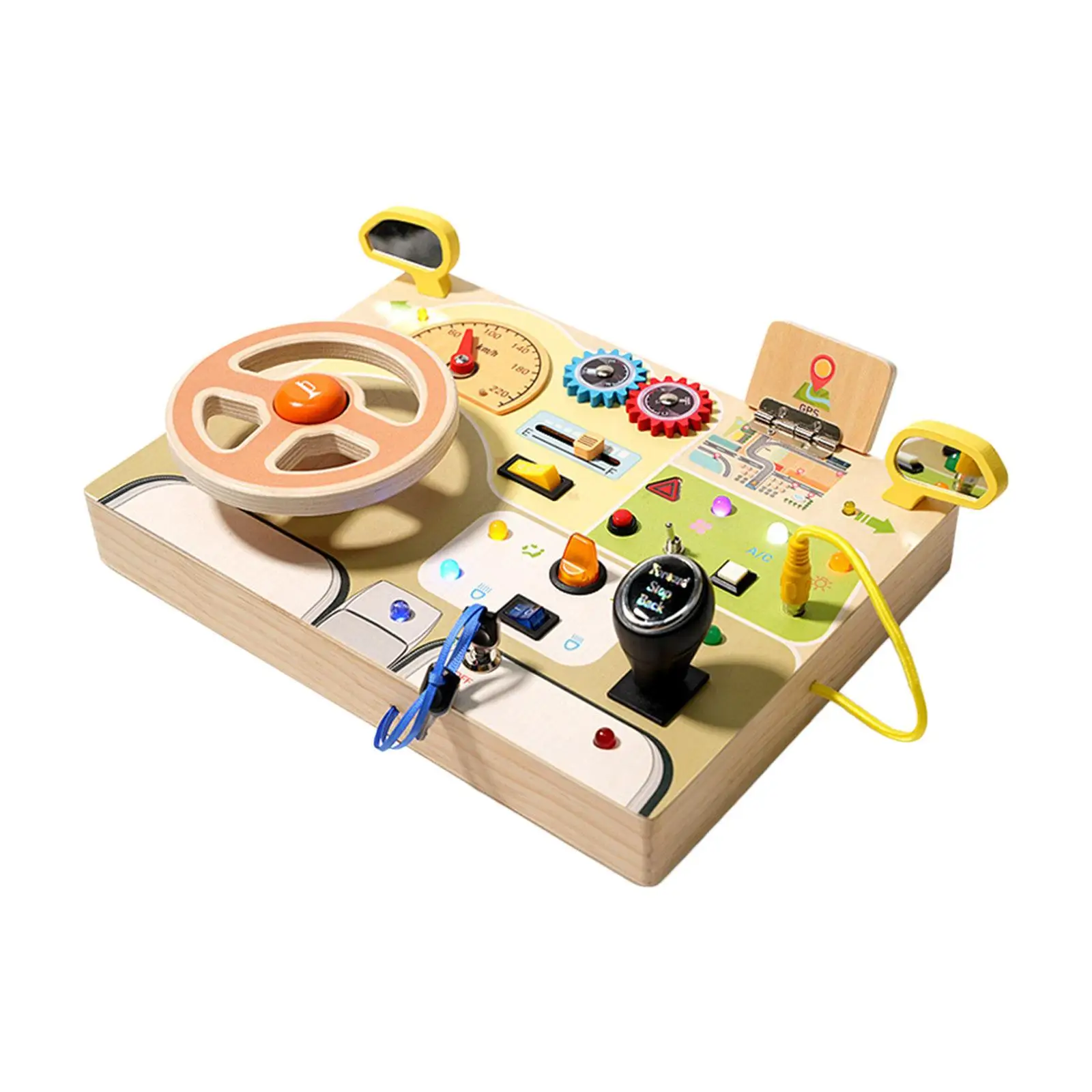 Lights Switch Busy Board Montessori Toy Analog Steering Wheel Basic Motor Skills