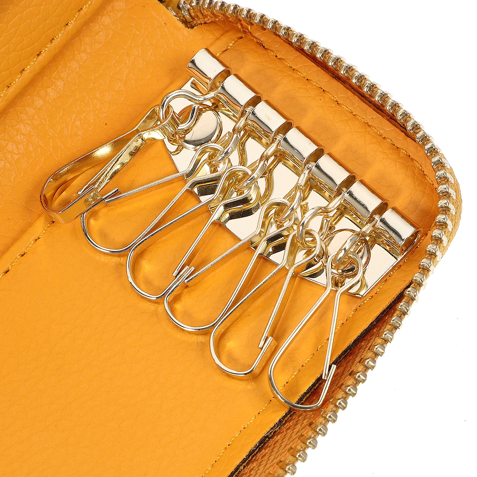 

Car Key Holder Case Zipper Wallet with 6 Ring Hooks Case for Men Women (Bright Yellow)