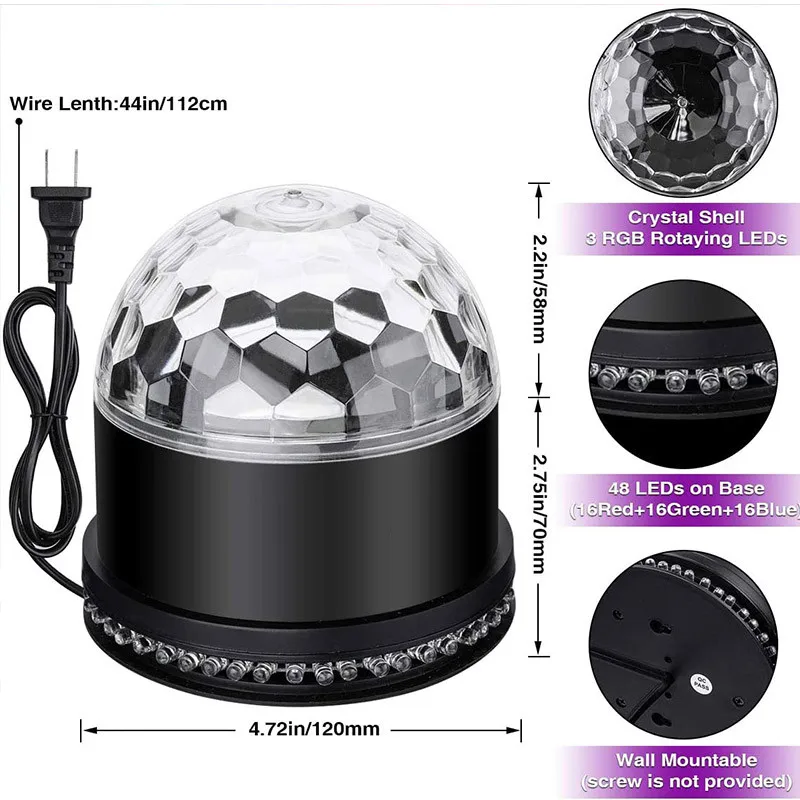 Sound Activated Rotating Disco Ball Party Lights 3W RGB LED Stage Lights Laser Projector Light For Christmas Wedding Festival