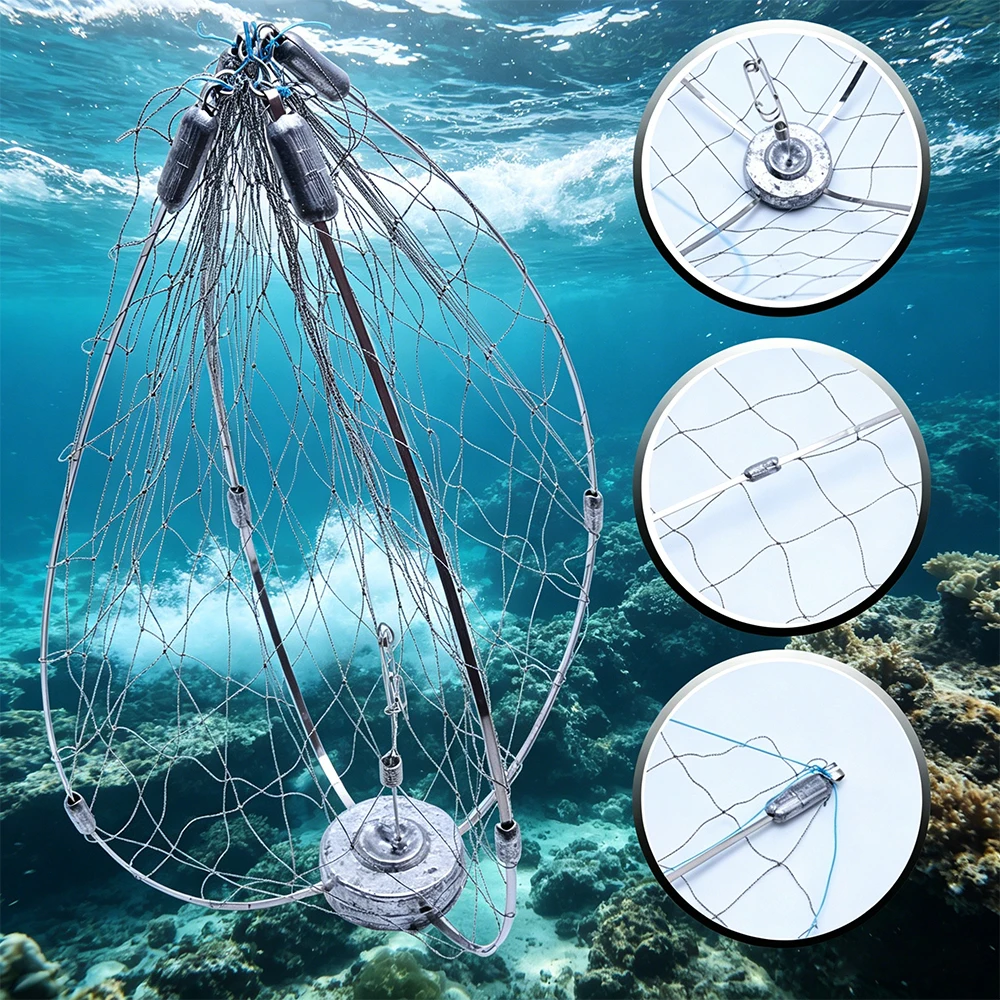 Red de Pesca Universal Tipo Jaula, 1 Pieza, Plegable, para Capturar Cangrejos, Material de Alambre de Acero, Apta para Agua Salada, 400g-550g