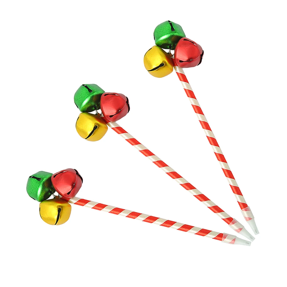 

3pcs Christmas Ballpoint Jingle Bells Ornament Glitter Reindeer Candy Cane Decorative Holiday Pens Bulk Smooth Writing Portable