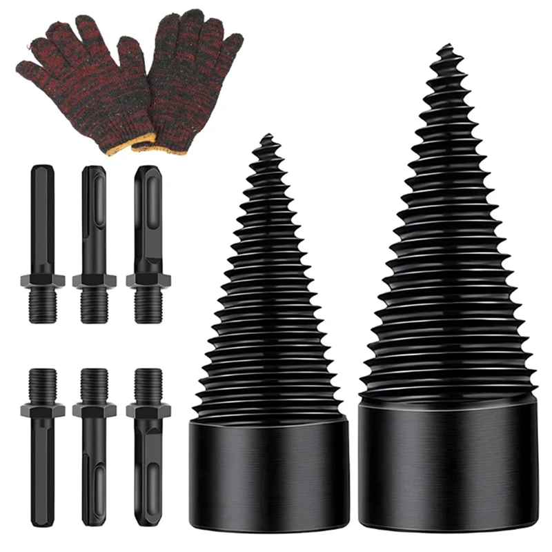 Removable Wood Splitting Drill Bit 32MM+42MM Heavy Duty Screw Cone Driver Wood Splitter Black 1Set