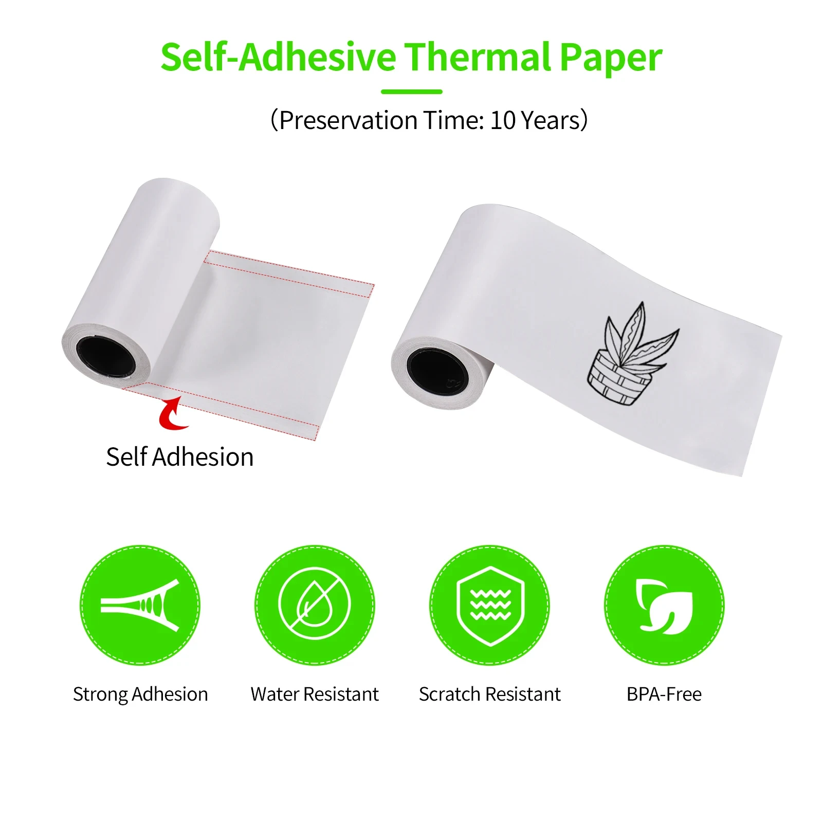 Mini Portable Thermal Printer Paper Sticker 5 Rolls Printer Paper Can Print Self-Adhesive Thermal Paper Rolls To Print Photos