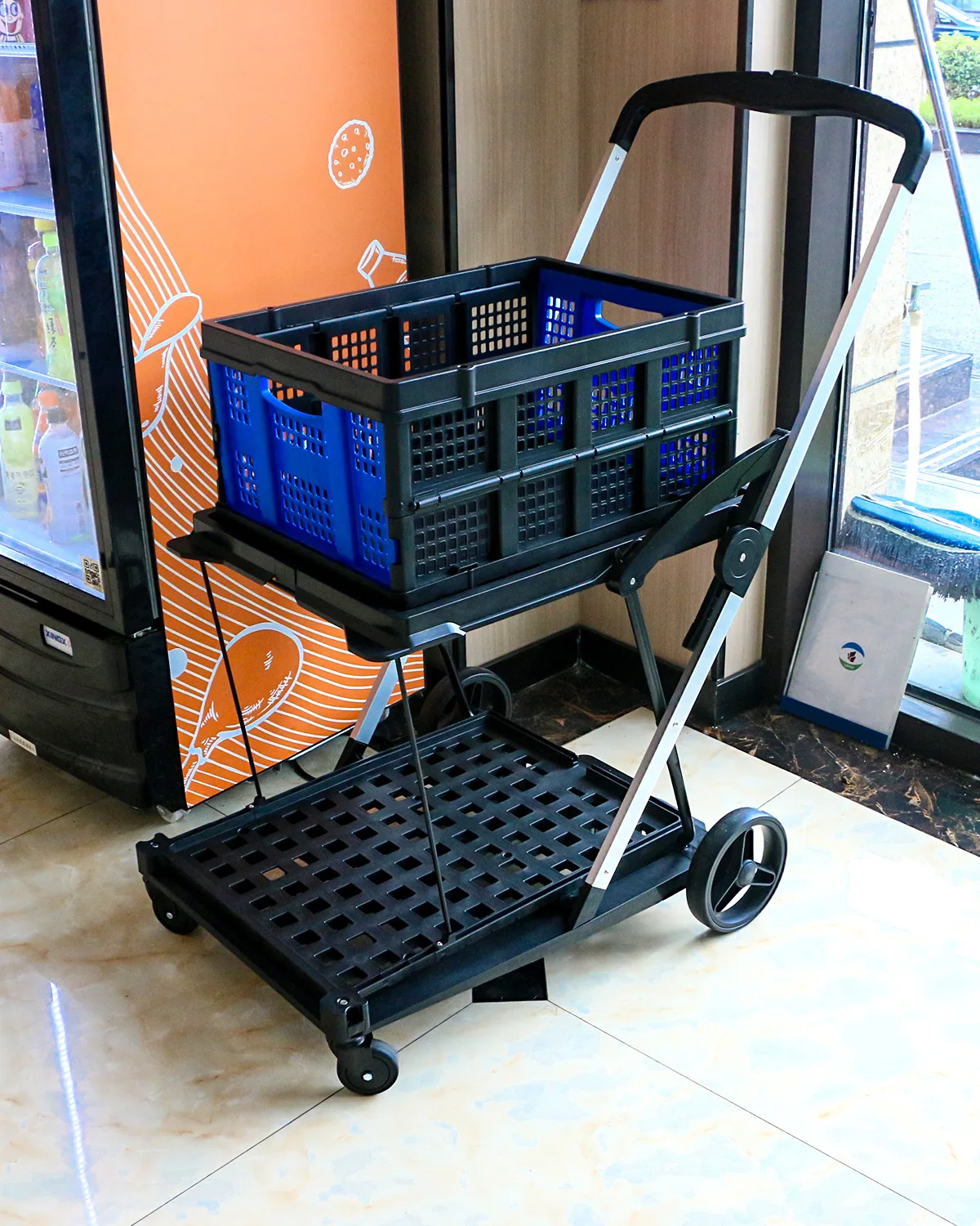 Folding cart directly from the manufacturer, double shopping plastic cart folding trolley fruit cart convenient